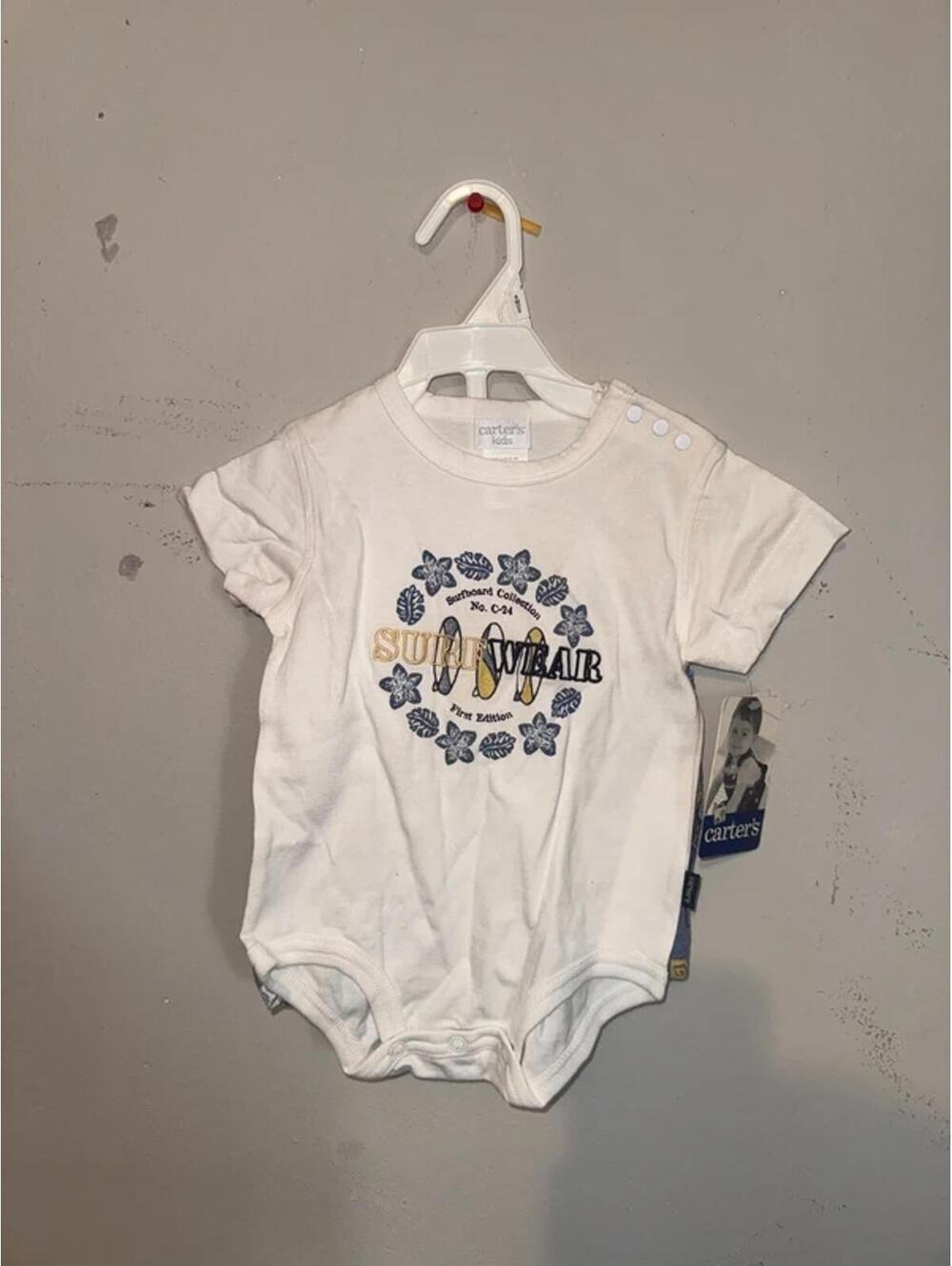 Carter's Baby Boy Summer Outfit Set - White Bodysuit & Blue Floral Shorts